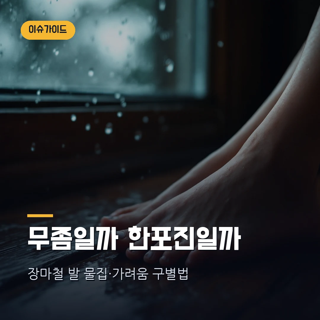무좀인 줄 알고 연고 발랐는데 안 낫는다면 — 한포진과 무좀 증상 차이 직접 비교 (장마철 발 물집·가려움)