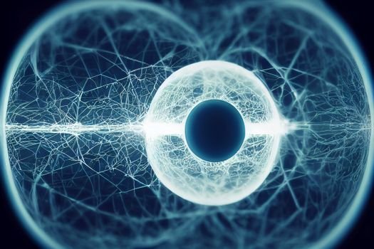 AI digital art generation futuristic technology glowing neural network blue