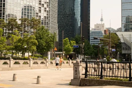 happy people couple walking street park seongsu seoul