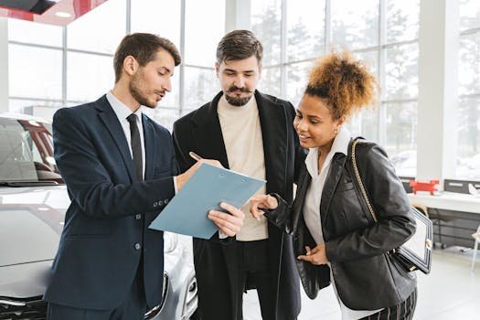 person signing car lease contract dealership