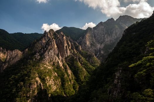 Seoraksan mountain valley stream summer green forest Korea
