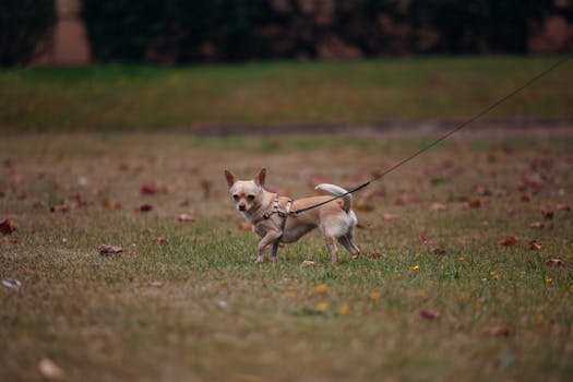 small dog walking leash gentle exercise park