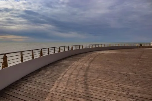 west sea coastal boardwalk deck trail sunset korea