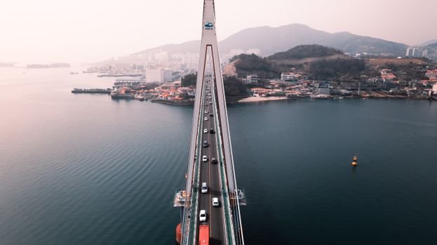 Yeosu night view cable car ocean light reflection Korea