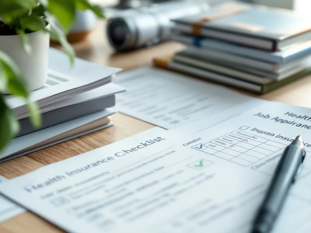 Korean job application documents with health insurance certificate checklist on desk