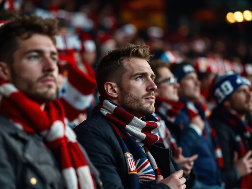 national football fans holding scarves in quiet tribute, no identifiable face