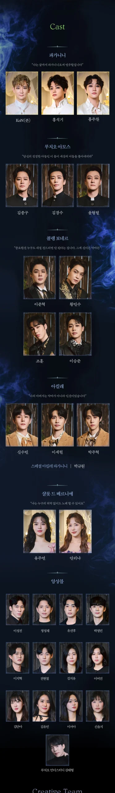 뮤지컬 파가니니 주요 배역과 앙상블 캐스팅