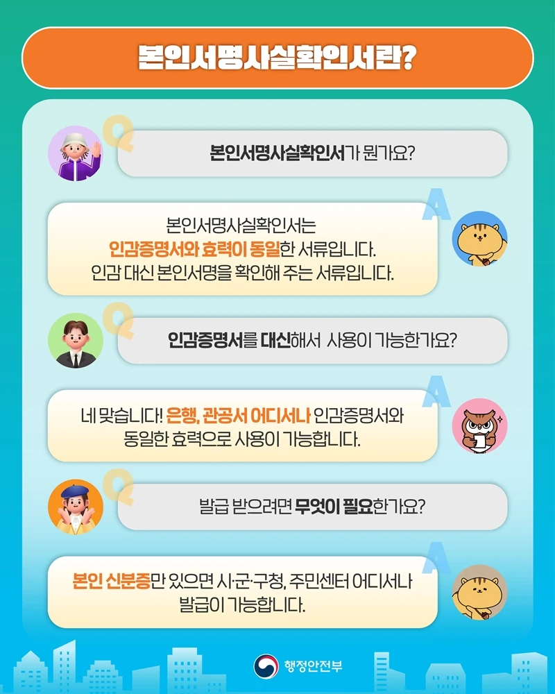 행정안전부 본인서명사실확인서 뜻과 준비물 안내 카드뉴스