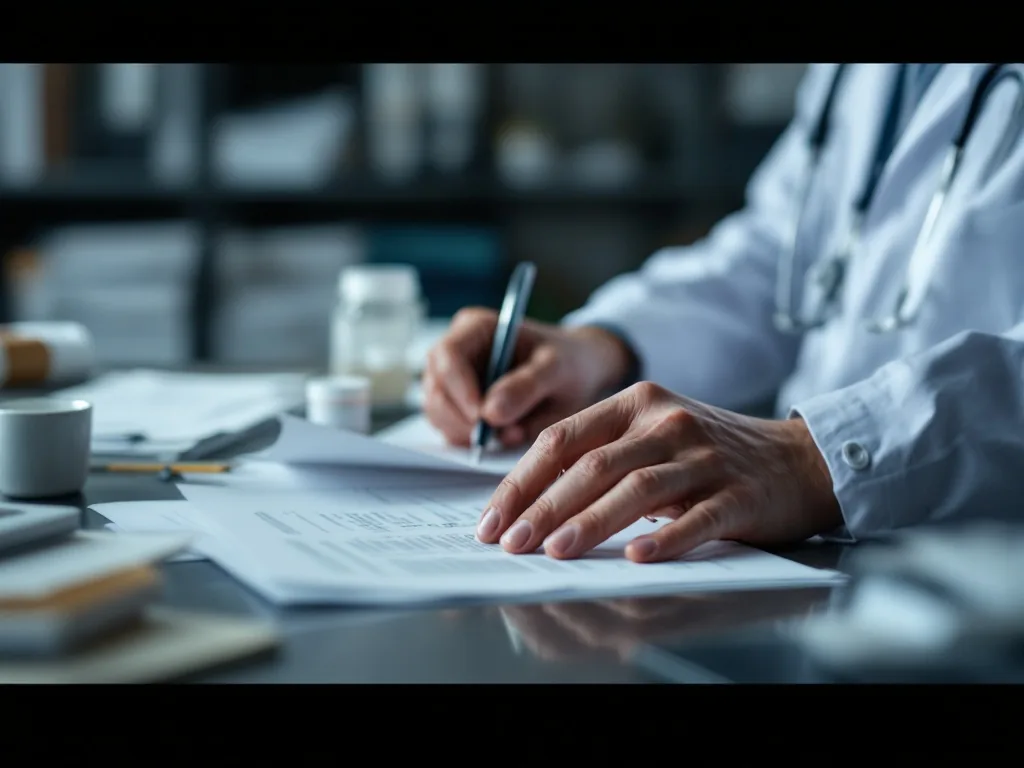 person organizing medical records and prescription history for application