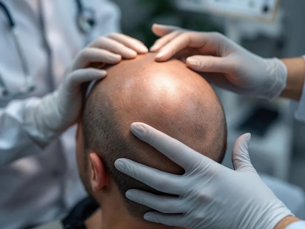 respectful dermatology consultation for scalp folds with medical chart and neutral clinic lighting