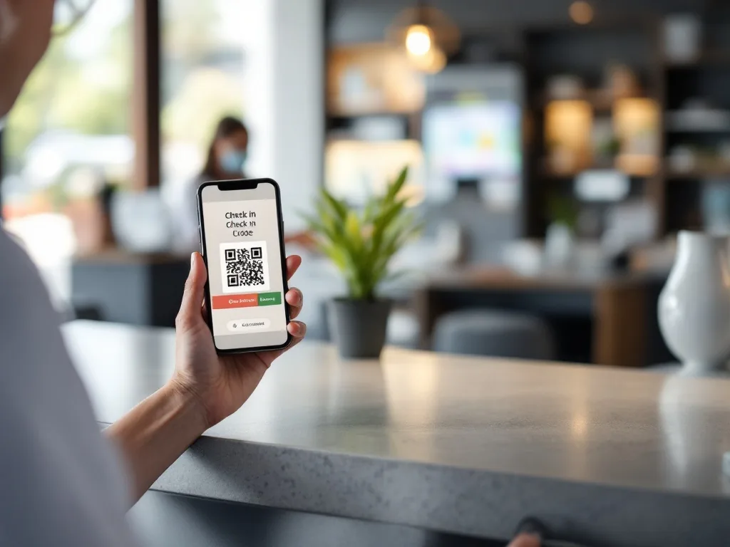 smartphone showing secure QR code at clinic check in counter