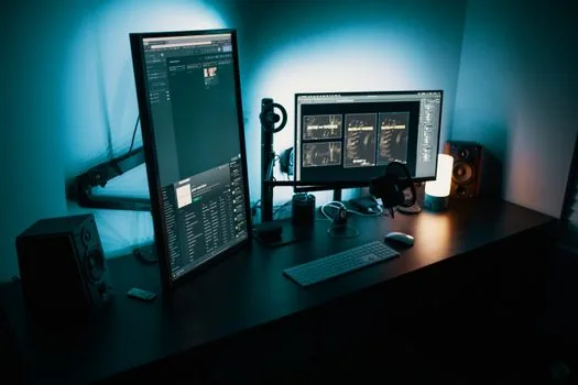 Chrome settings downloads location change screen on monitor with organized folder names, realistic practical tech support scene | Chrome 설정에서 다운로드 위치를 바꾸는 장면