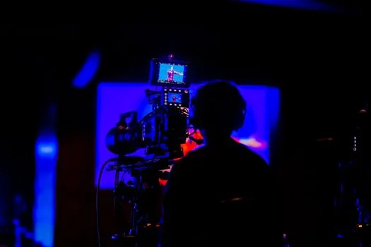 Korean television drama filming set with director monitors and paused production atmosphere, realistic editorial photo