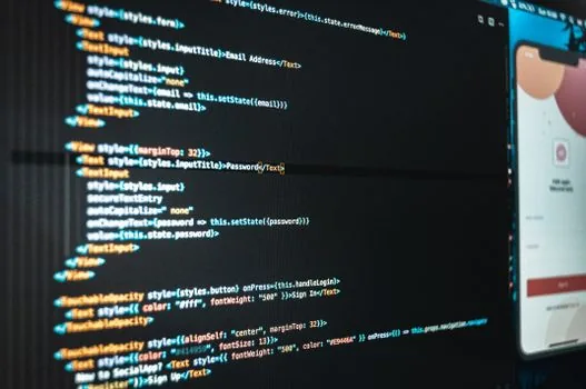 web document service screen on laptop with HWP file list and smartphone beside it, Korean user checking cloud storage choice, privacy-safe no readable text