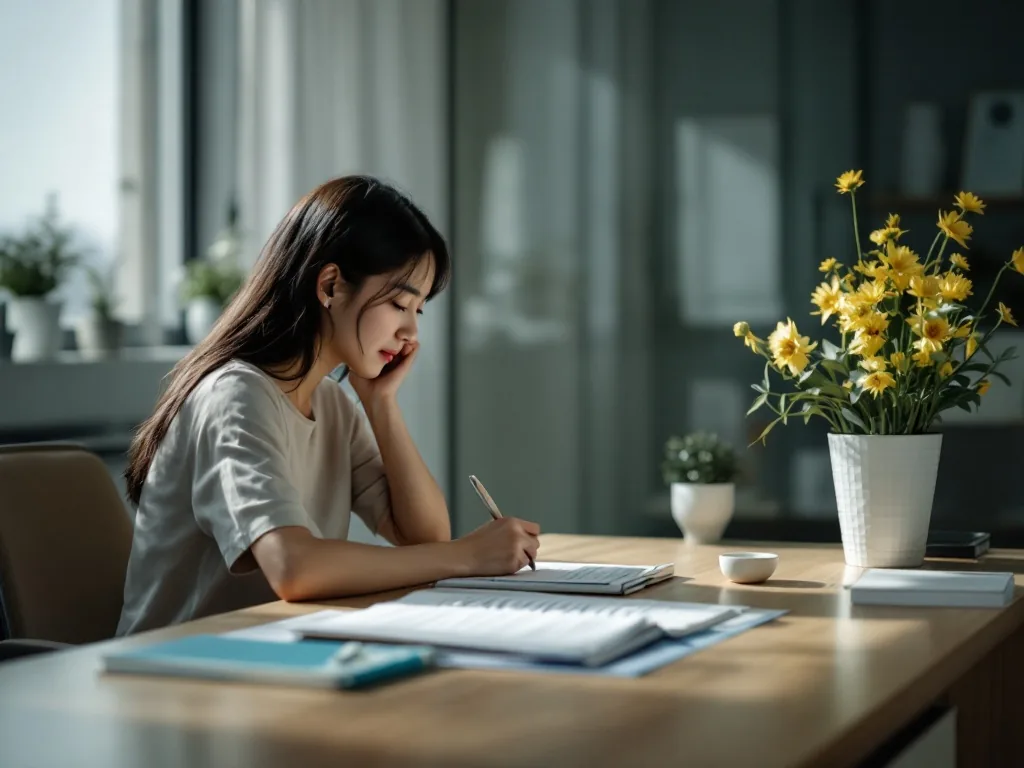 Korean public health counseling center desk with anonymous phone consultation notes and calm lighting, realistic documentary photo