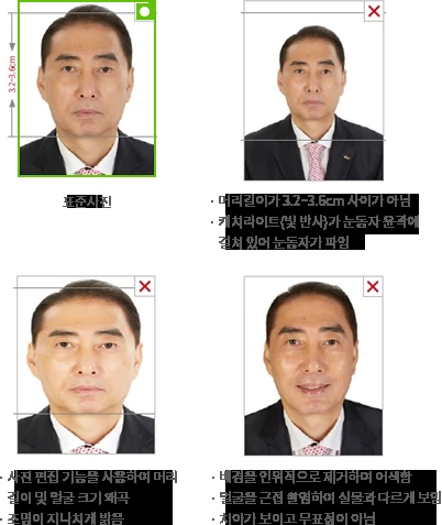 온라인 여권 사진 검증 사진크기와 배경 샘플
