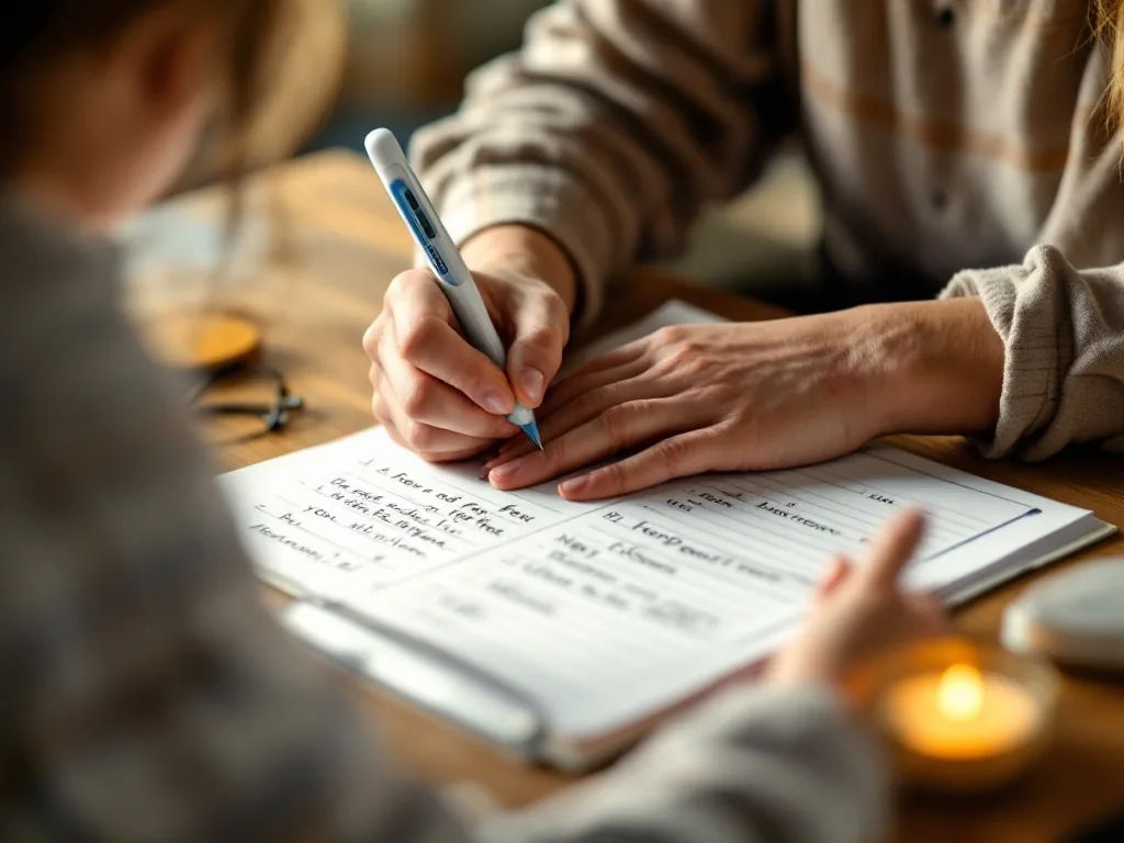 parent writing child fever and bruising notes in a simple health diary beside thermometer, warm daylight, realistic editorial photo, no text