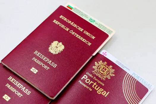 secure document upload checklist with laptop, PDF icon, child passport, and official government website address note